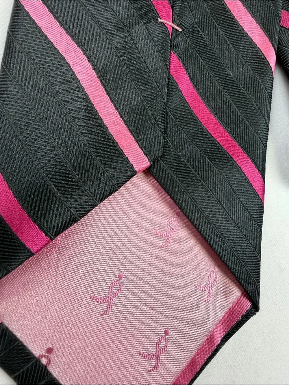 Breast Cancer Awareness Tie - Black with Pink Ribbon Stripe  Classic and Stylish